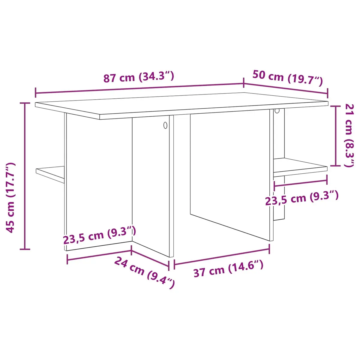 Coffee Table White Modern Living Room Accent Furniture with Open Storage Shelves