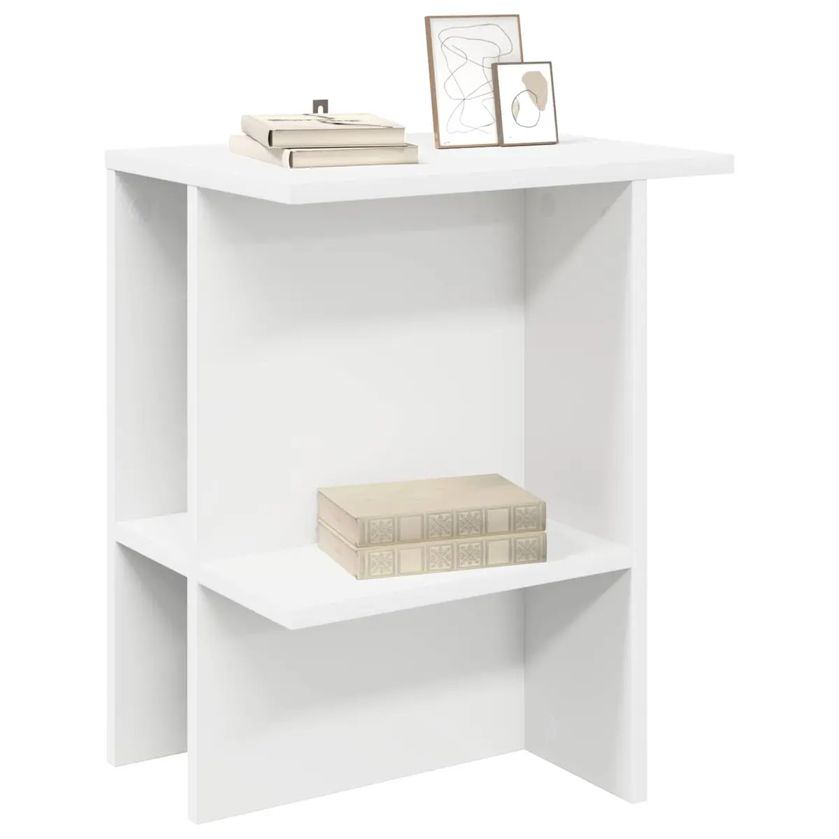 Coffee Table Modern White with Storage Shelves 40 x 30 x 49 cm