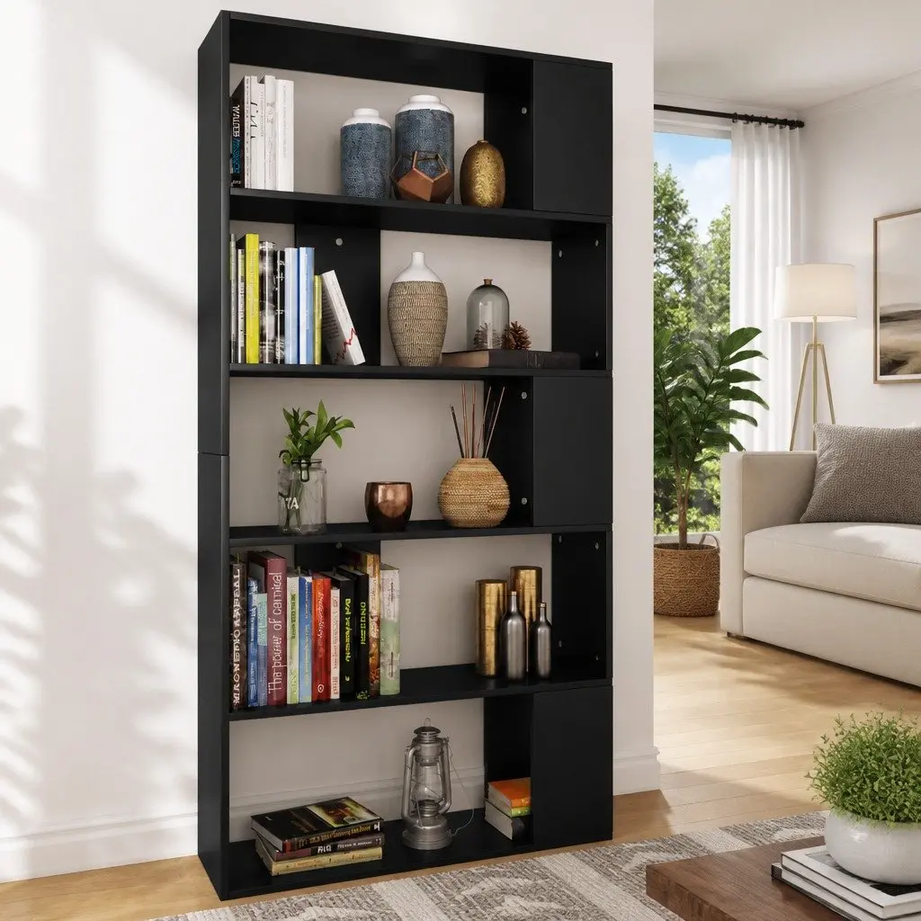 Bookcase Room Divider Black 80x24x159cm 5 Compartments