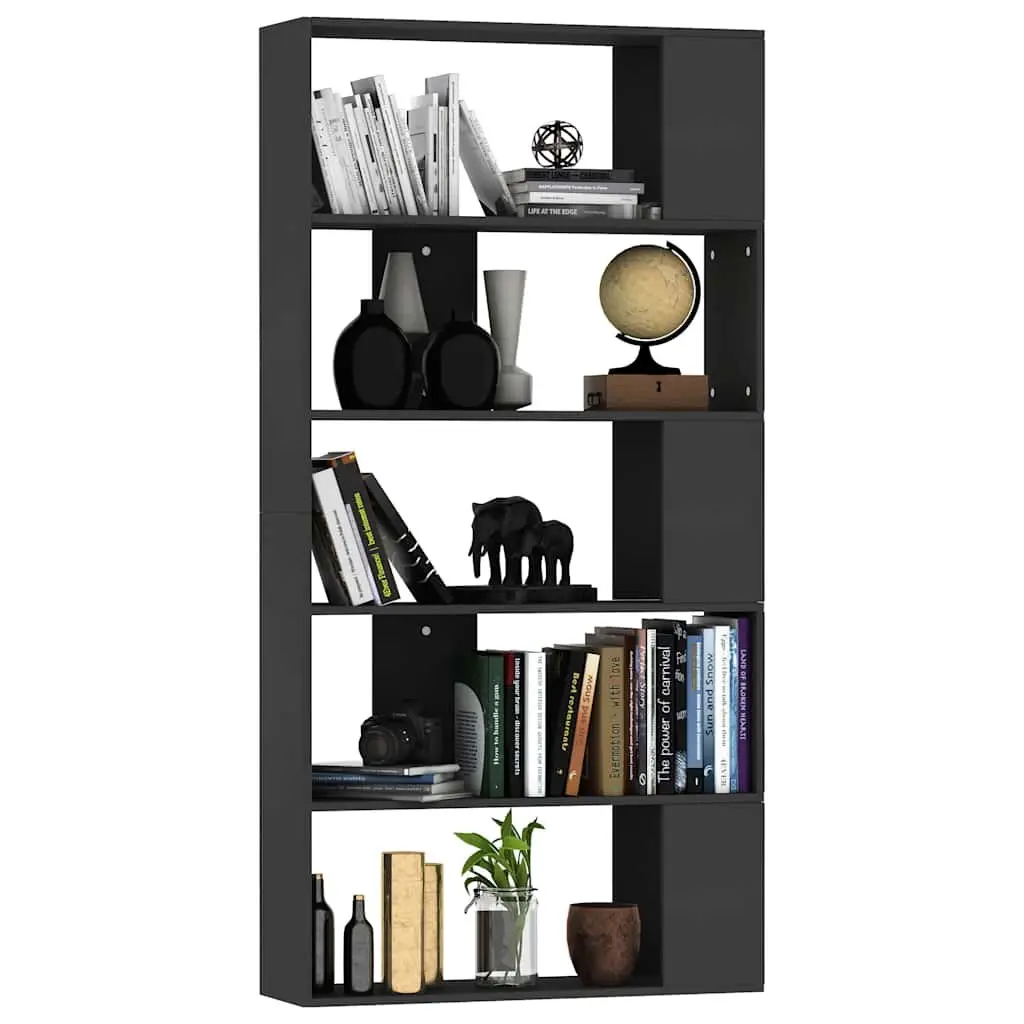 Bookcase Room Divider Black 80x24x159cm 5 Compartments