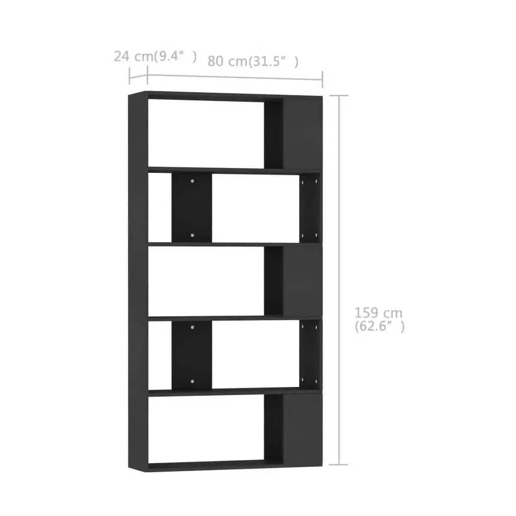 Bookcase Room Divider Black 80x24x159cm 5 Compartments