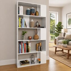 Book Cabinet Room Divider 5 Shelf White Gloss Bookcase Storage Organizer Stand