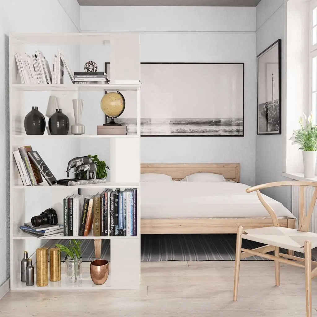 High Gloss White Bookcase Room Divider 80x24x159cm Sturdy Engineered Wood Storage Shelf