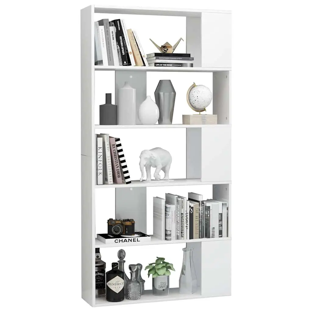 High Gloss White Bookcase Room Divider 80x24x159cm Sturdy Engineered Wood Storage Shelf