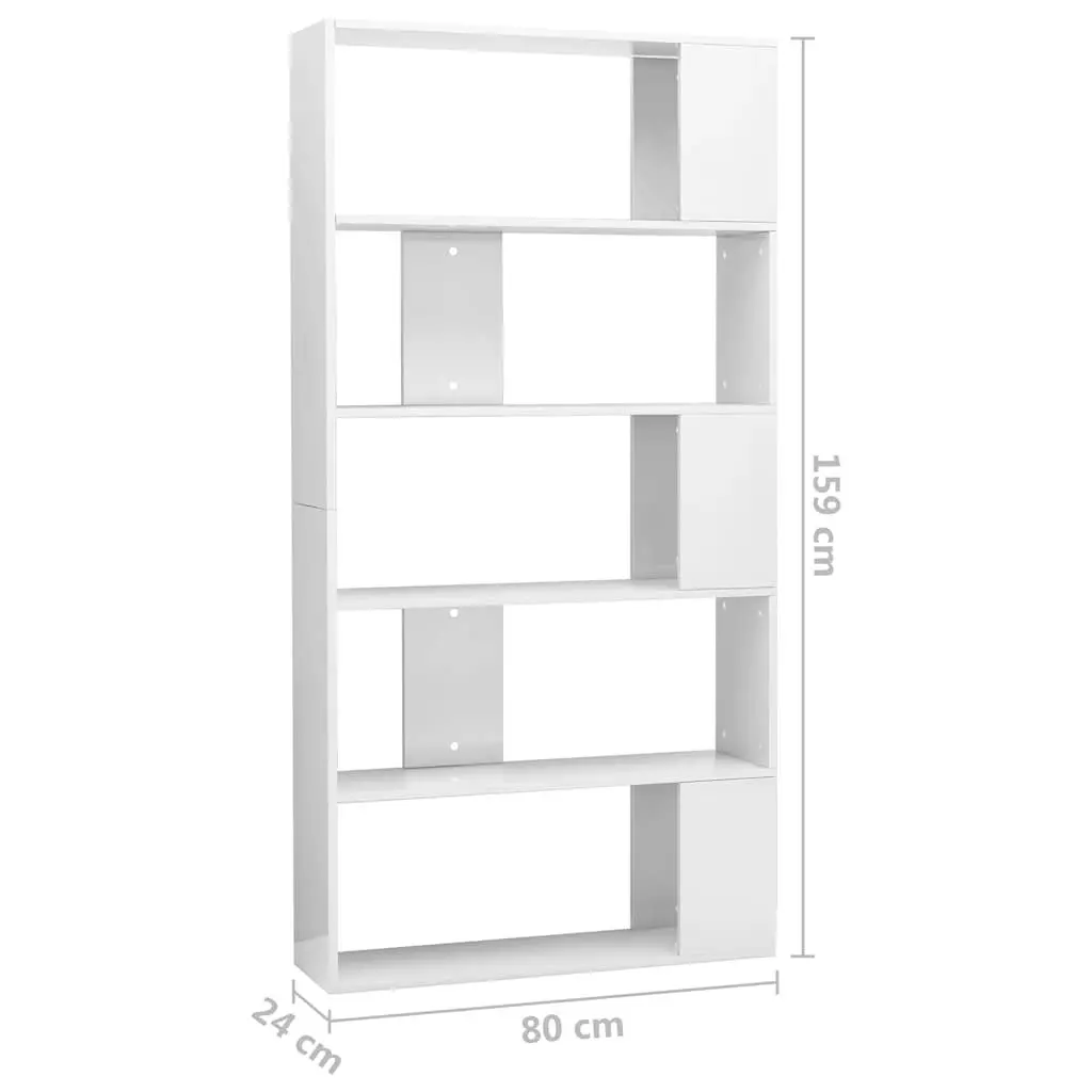 High Gloss White Bookcase Room Divider 80x24x159cm Sturdy Engineered Wood Storage Shelf