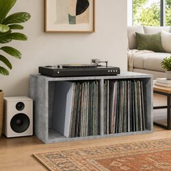Vinyl Record Storage Box Grey 71x34x36cm Engineered Wood Cabinet Organiser