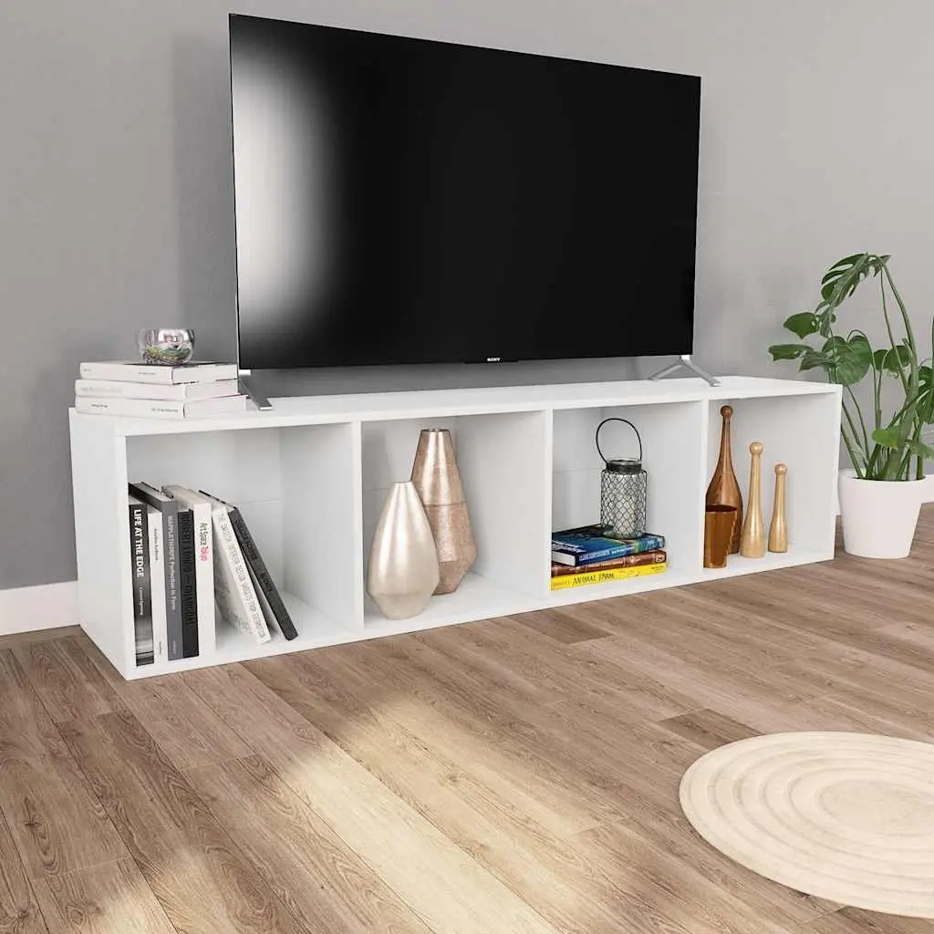 Book Cabinet TV Cabinet White Engineered Wood 36x30x143 cm Storage Shelf Unit