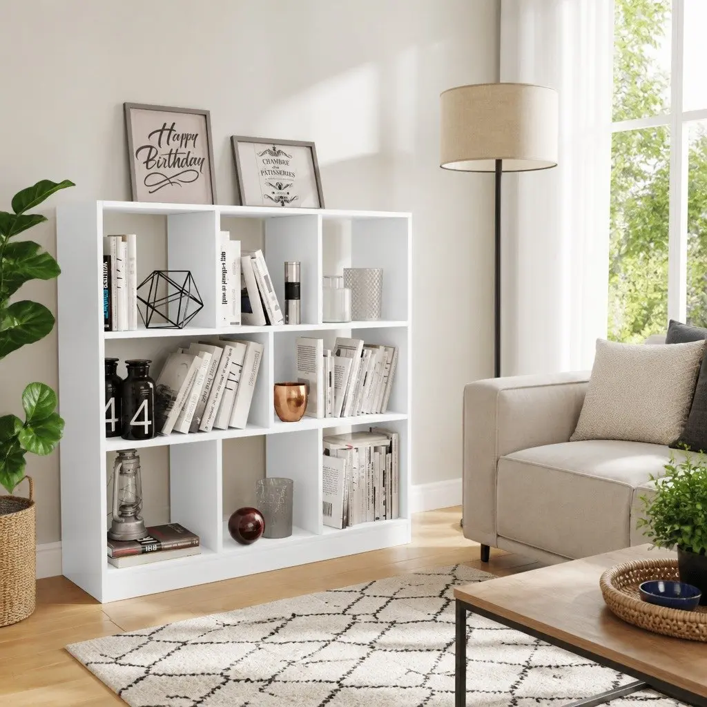 White Book Cabinet 8 Compartment Bookcase Storage Organizer 97.5 x 29.5 x 100 cm