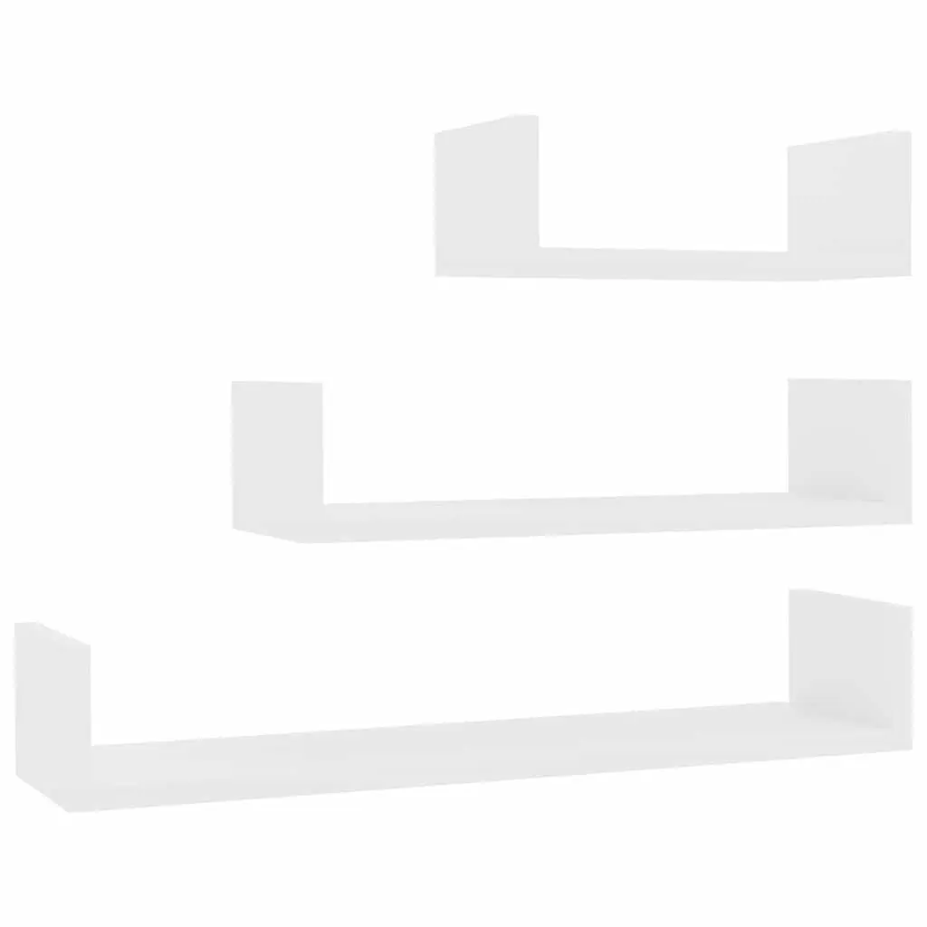 Wall Display Shelf U Shaped White Engineered Wood 3 Piece Set