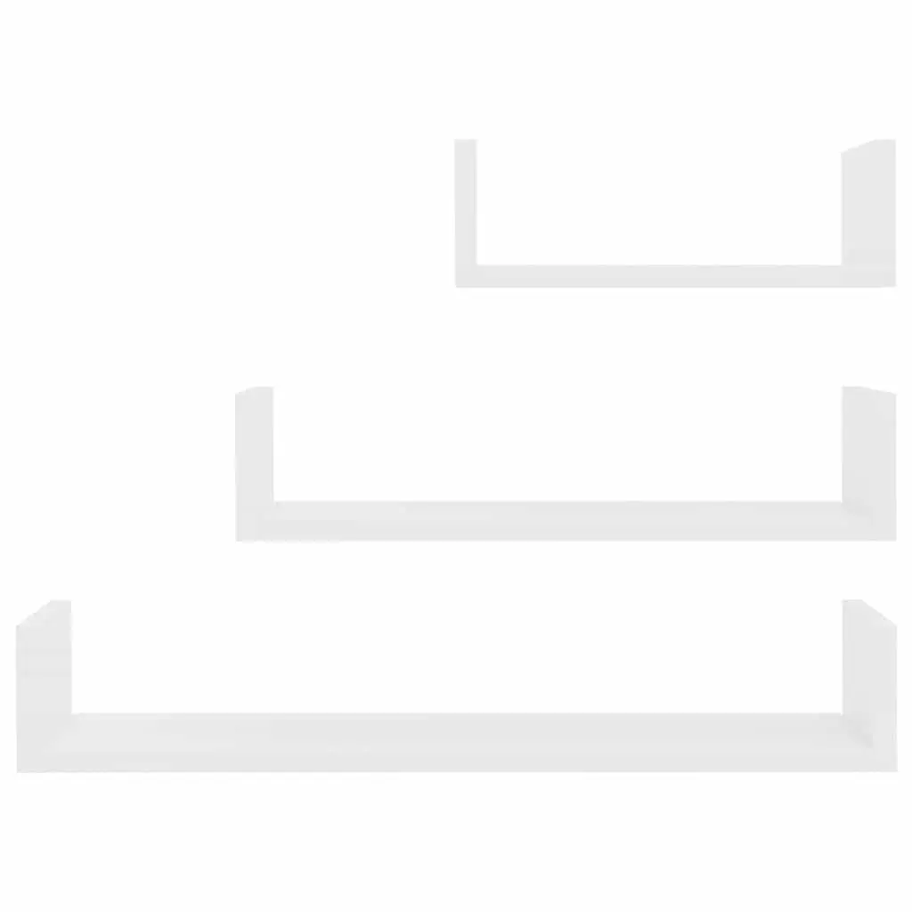 Wall Display Shelf U Shaped White Engineered Wood 3 Piece Set