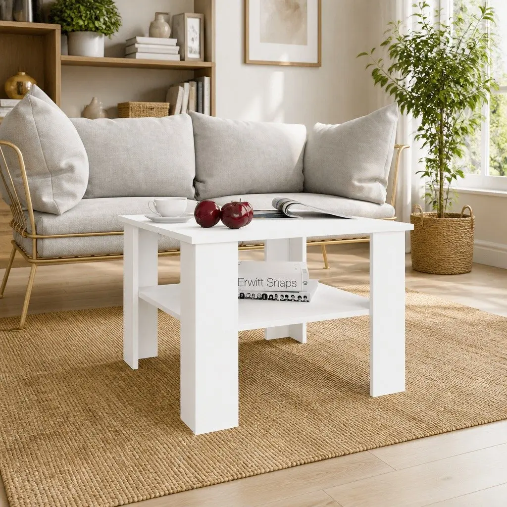 Coffee Table White Engineered Wood 60x60x42cm Living Room Storage Shelf