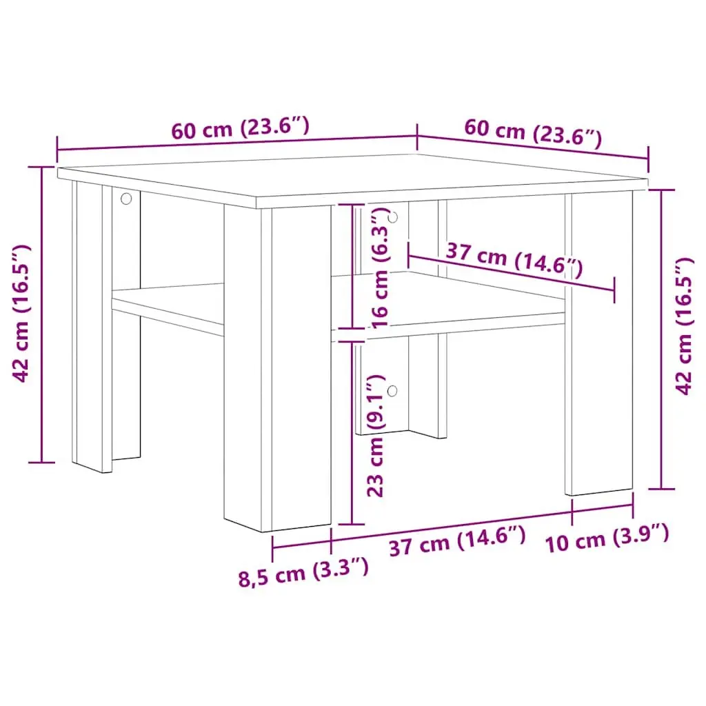 Coffee Table White Engineered Wood 60x60x42cm Living Room Storage Shelf