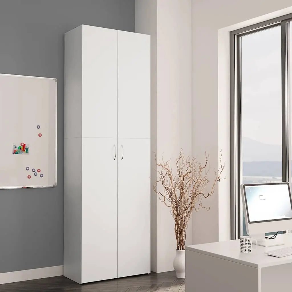Office Cabinet White 60x32x190cm Filing Storage Cupboard 5 Shelves 2 Doors