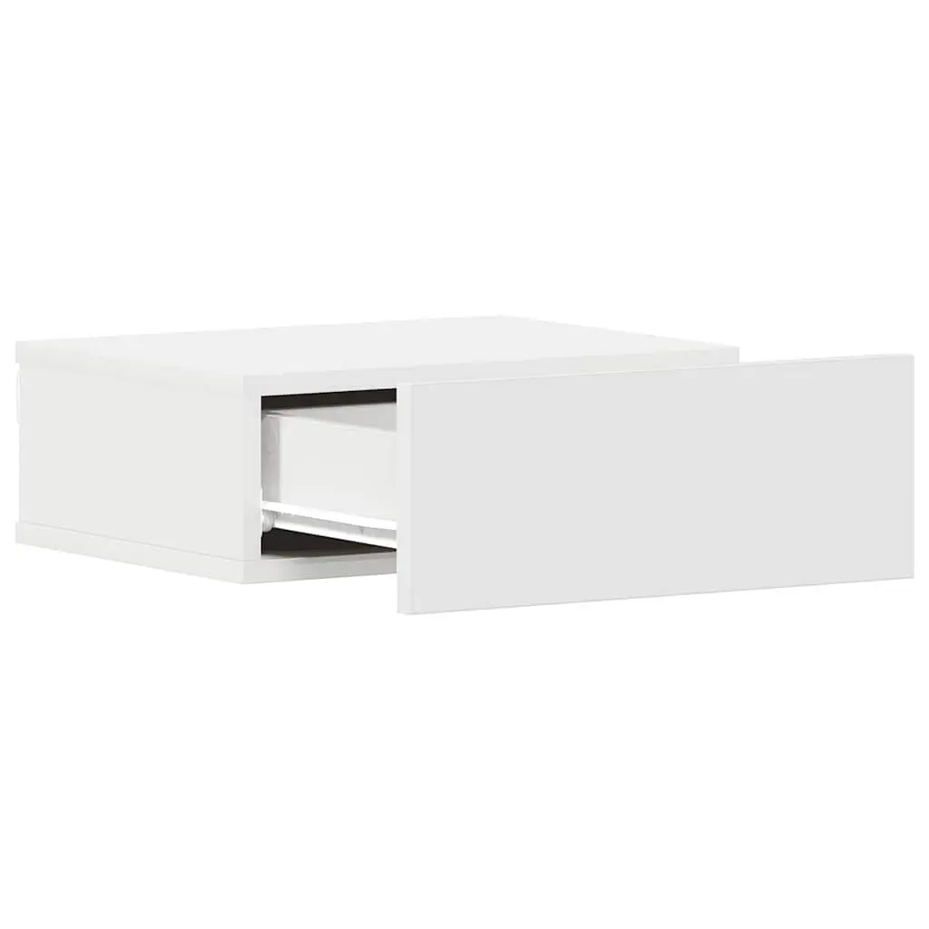 Floating Bedside Table White Wall-Mounted Nightstand Storage Drawer Compact