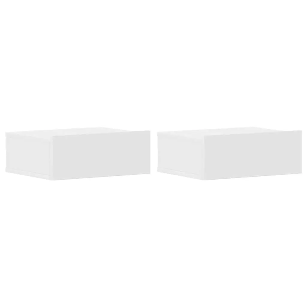 Floating Bedside Tables Wall-Mounted White Compact Storage Cabinet 2 Piece