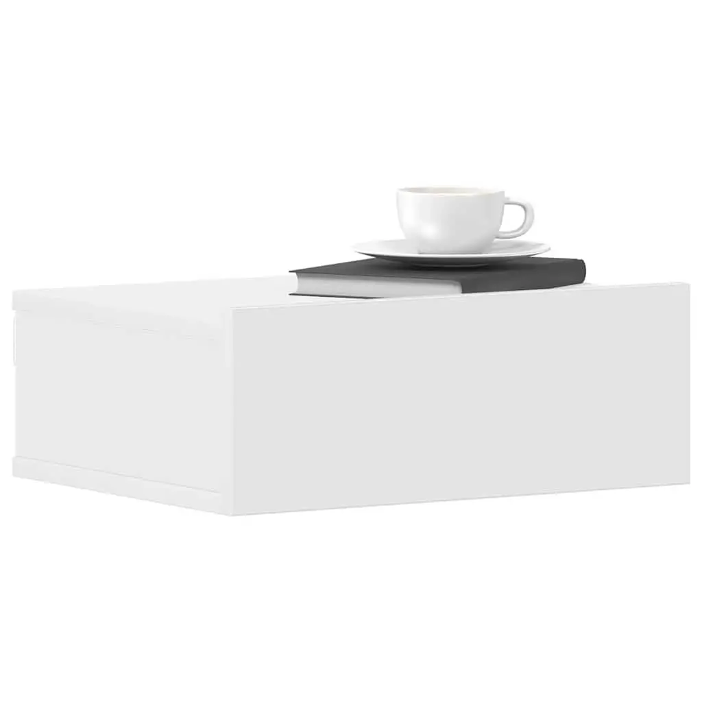 Floating Bedside Tables Wall-Mounted White Compact Storage Cabinet 2 Piece