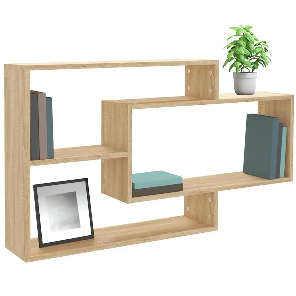 Wall Shelves Brown Engineered Wood 3 Compartments Storage Display Home Organiser
