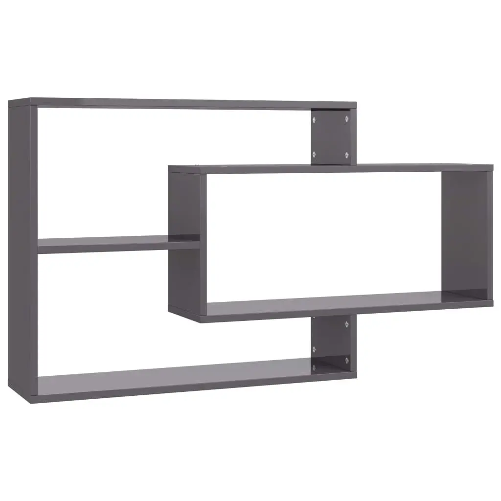 Wall Shelves High Gloss Grey 3 Open Compartments Storage Display Unit