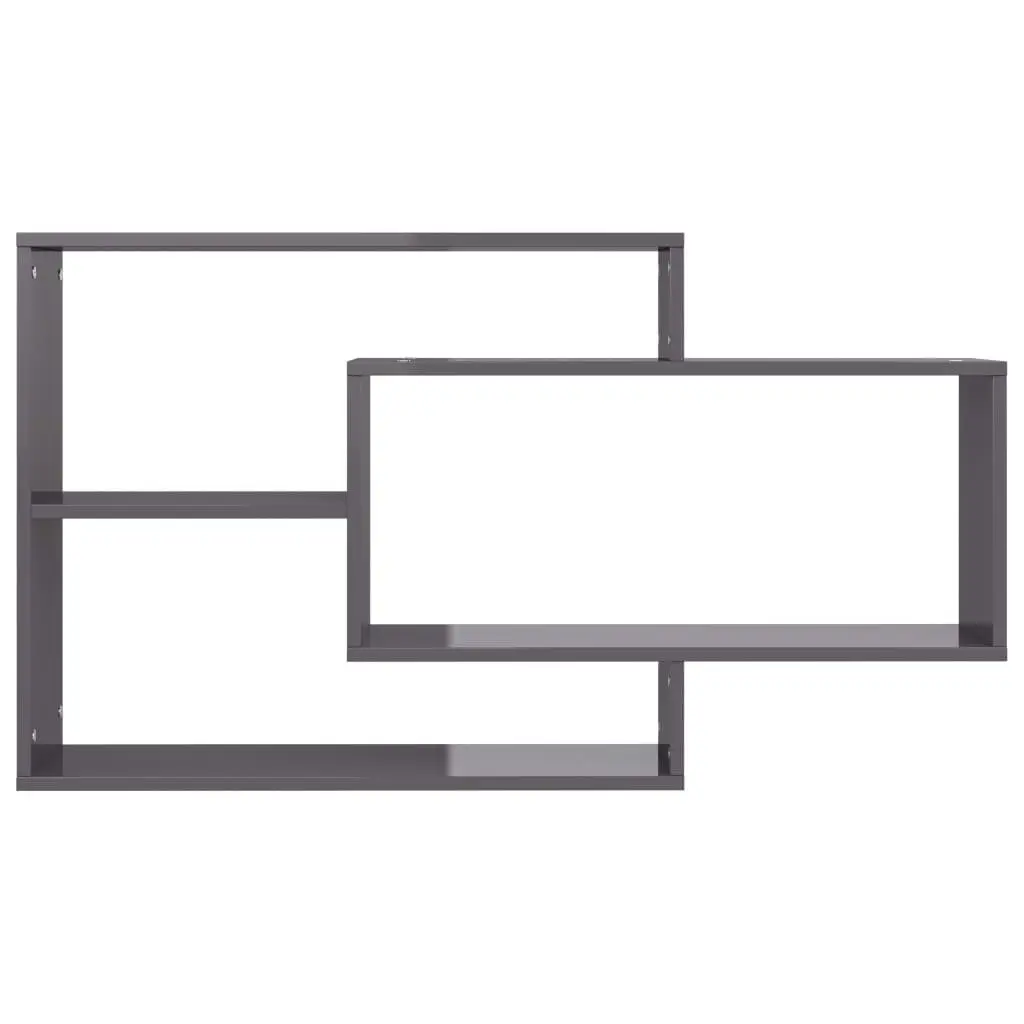 Wall Shelves High Gloss Grey 3 Open Compartments Storage Display Unit