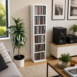 CD Cabinet White 21x20x88 cm Media Storage Rack Music Collection Organiser Shelf