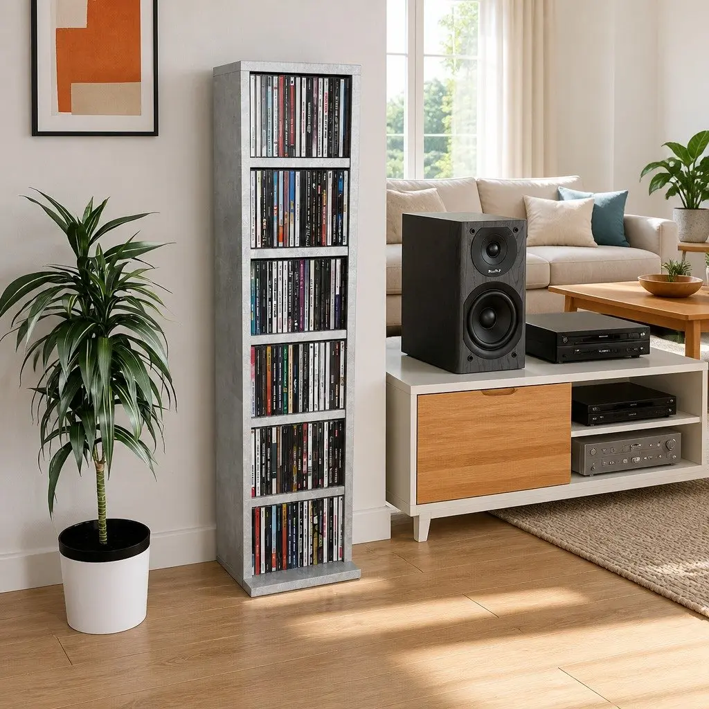 CD Cabinet Grey Concrete Engineered Wood 21 x 20 x 88 cm