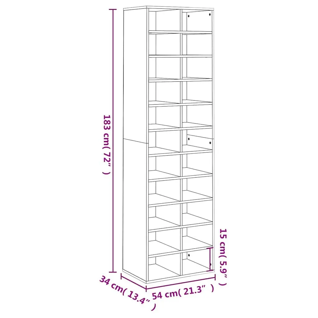 Shoe Cabinet Organizer Storage Rack 22 Compartments Brown Engineered Wood