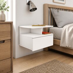 Floating Nightstand Wall-Mounted Bedside Table White Storage Cabinet Pair