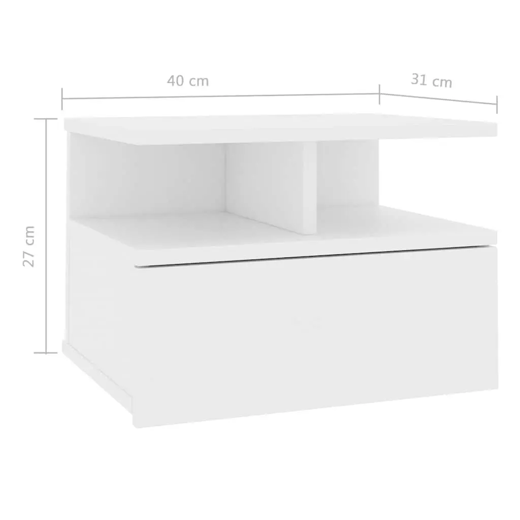 Floating Nightstand Wall-Mounted White Storage Cabinet 40 x 31 x 27 cm Pair