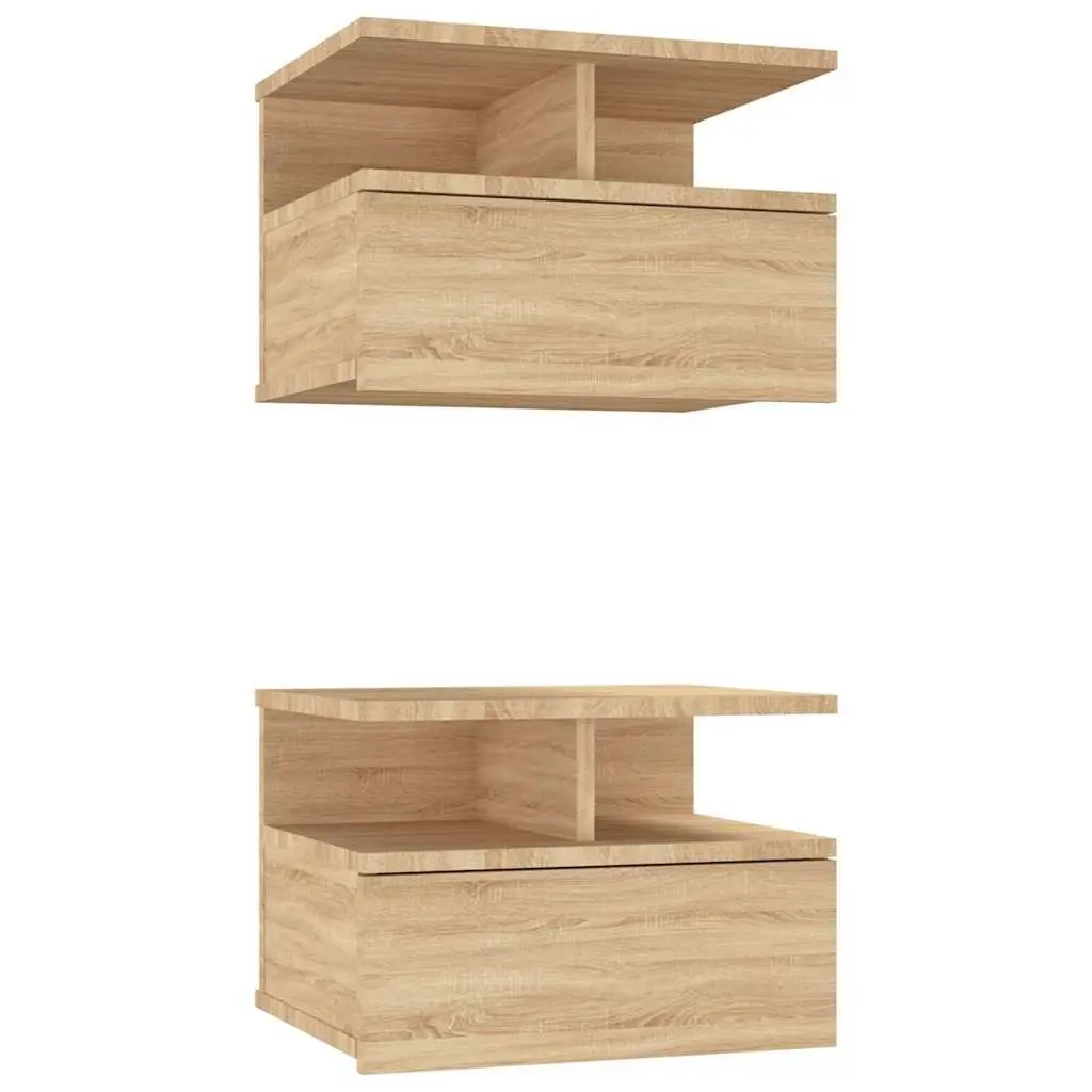 Floating Bedside Table Wall-Mounted Nightstand Sonoma Oak Storage Cabinet