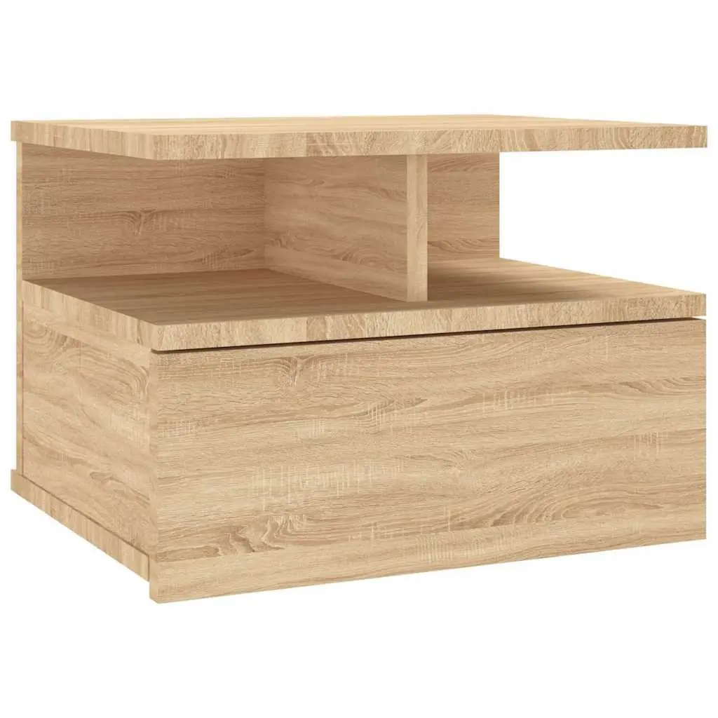 Floating Bedside Table Wall-Mounted Nightstand Sonoma Oak Storage Cabinet