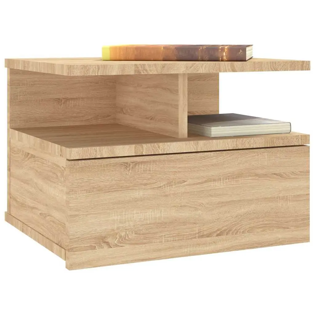 Floating Bedside Table Wall-Mounted Nightstand Sonoma Oak Storage Cabinet