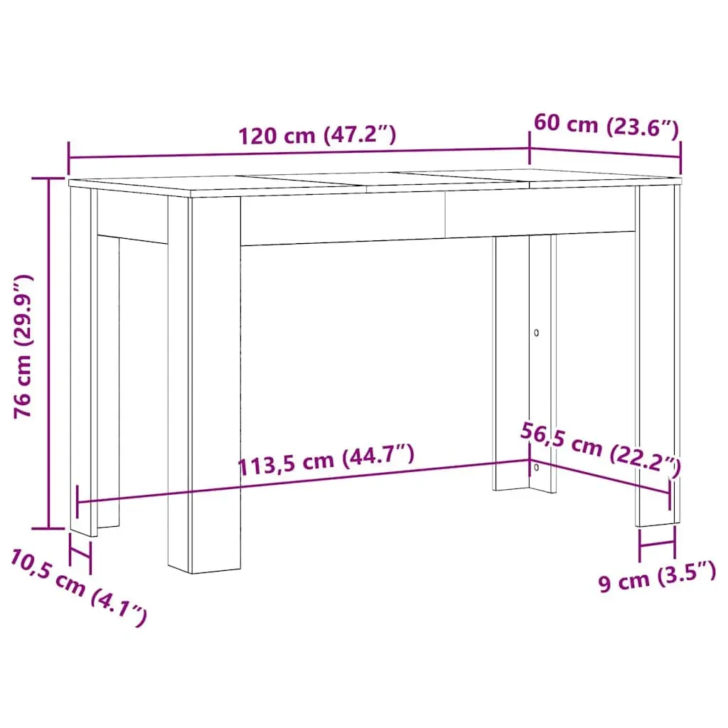 Dining Table Engineered Wood White 120x60x76 cm