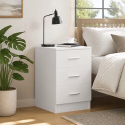Friendly White Bedside Cabinet with 3 Drawers for You