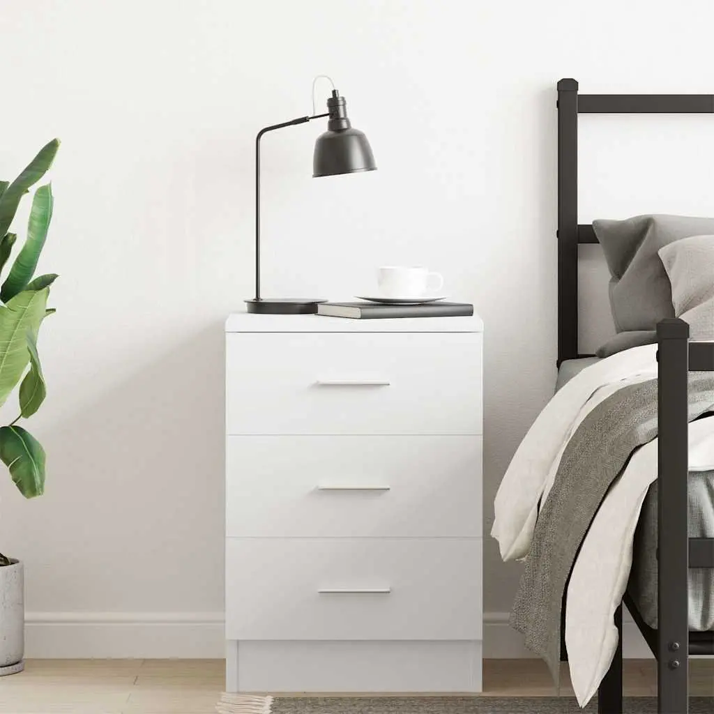 Bedside Cabinet White Nightstand 3 Drawer Storage Table