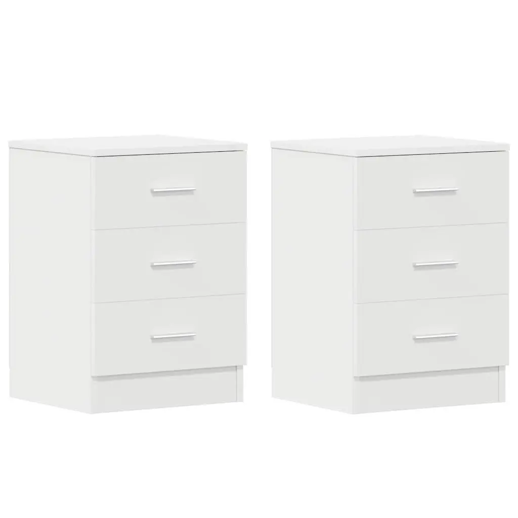 Bedside Cabinets 2 pcs White Engineered Wood Nightstand Storage Drawers