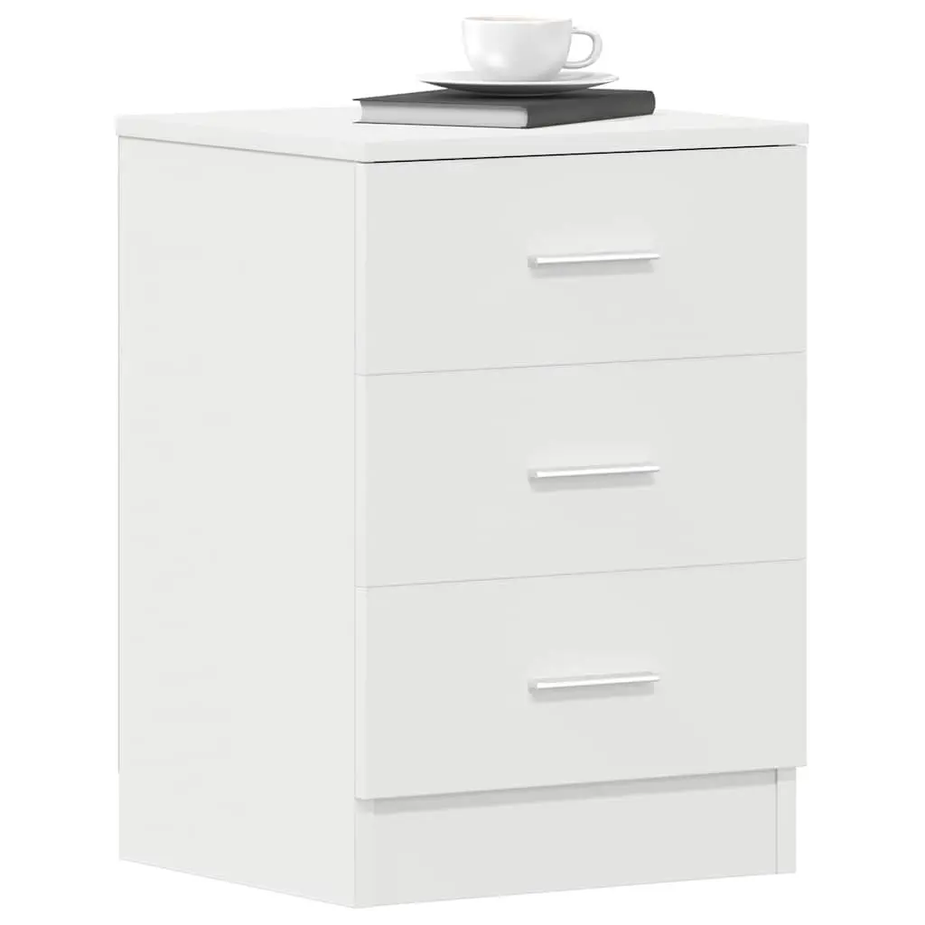 Bedside Cabinets 2 pcs White Engineered Wood Nightstand Storage Drawers
