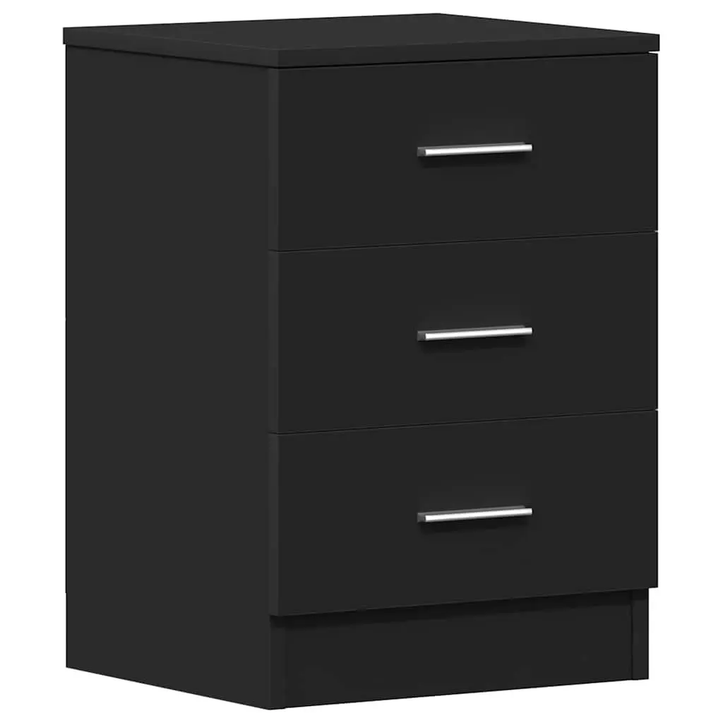 Bedside Cabinet Black Nightstand 3 Drawers Bedside Table Storage Chest