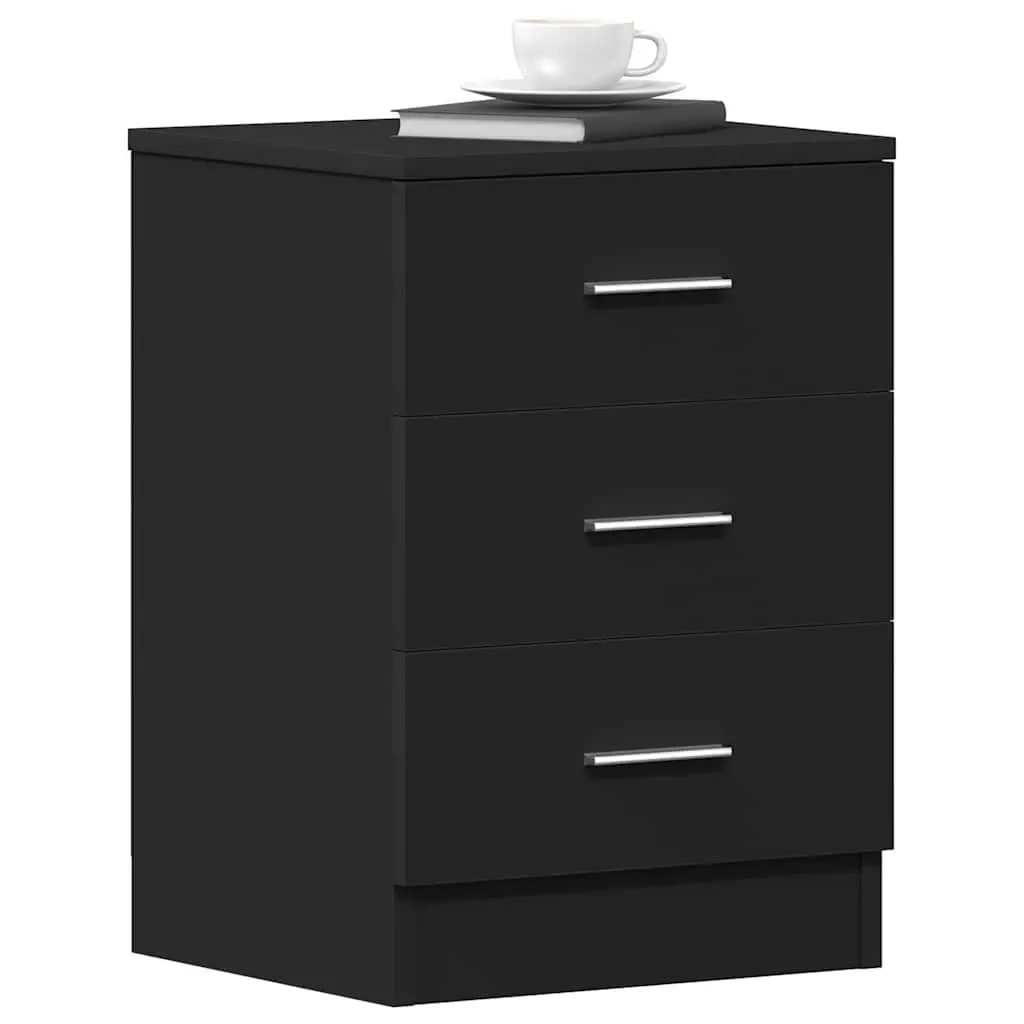 Bedside Cabinet Black Nightstand 3 Drawers Bedside Table Storage Chest