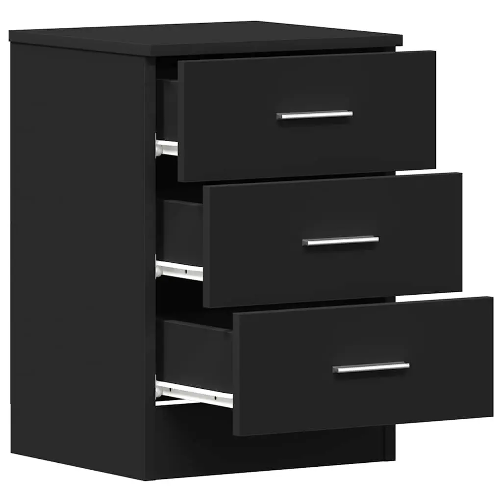 Bedside Cabinets Black Nightstand with Three Drawers 38 x 35 x 56 cm 2 pcs