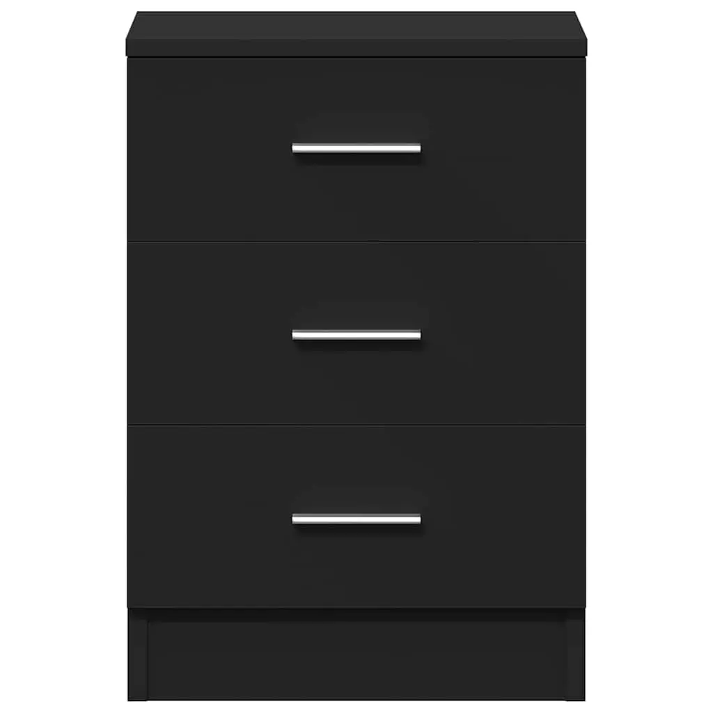 Bedside Cabinets Black Nightstand with Three Drawers 38 x 35 x 56 cm 2 pcs