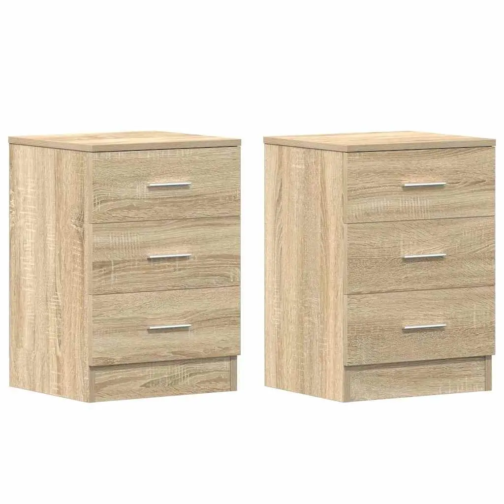 Bedside Tables 2 pcs Brown Engineered Wood Nightstand Storage Cabinet Drawers