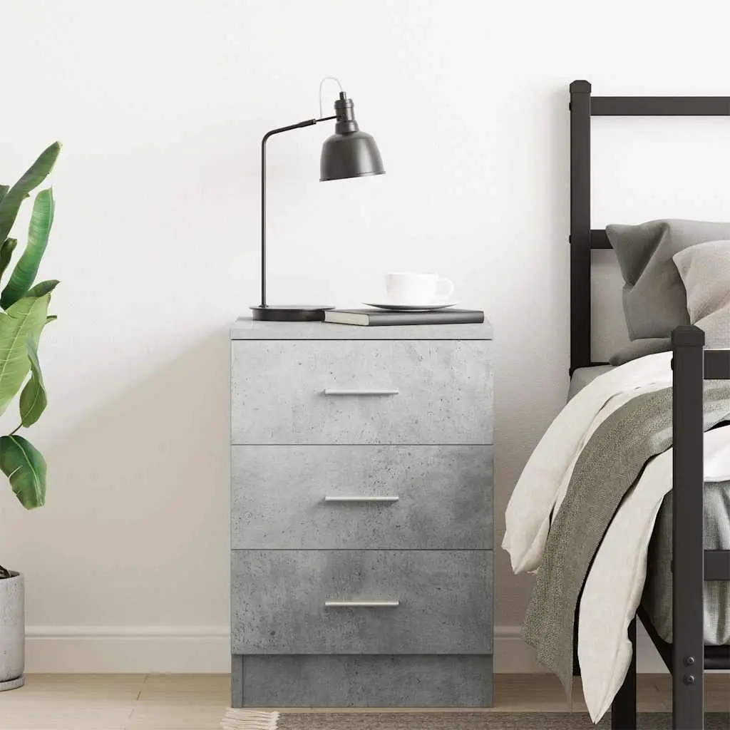 Bedside Cabinet Nightstand Concrete Grey 3 Drawers Bedroom Storage Table