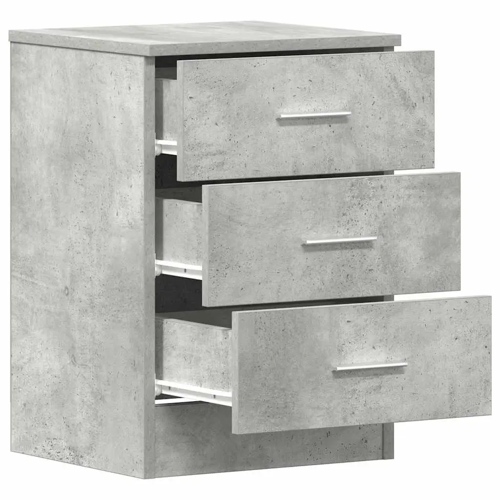 Bedside Cabinet Nightstand Concrete Grey 3 Drawers Bedroom Storage Table