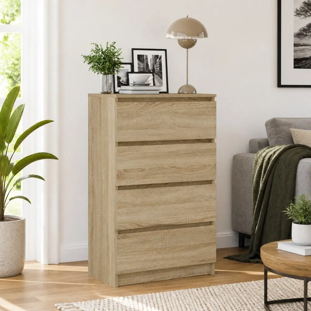 Sideboard Storage Cabinet with 4 Drawers Brown Engineered Wood Buffet Furniture