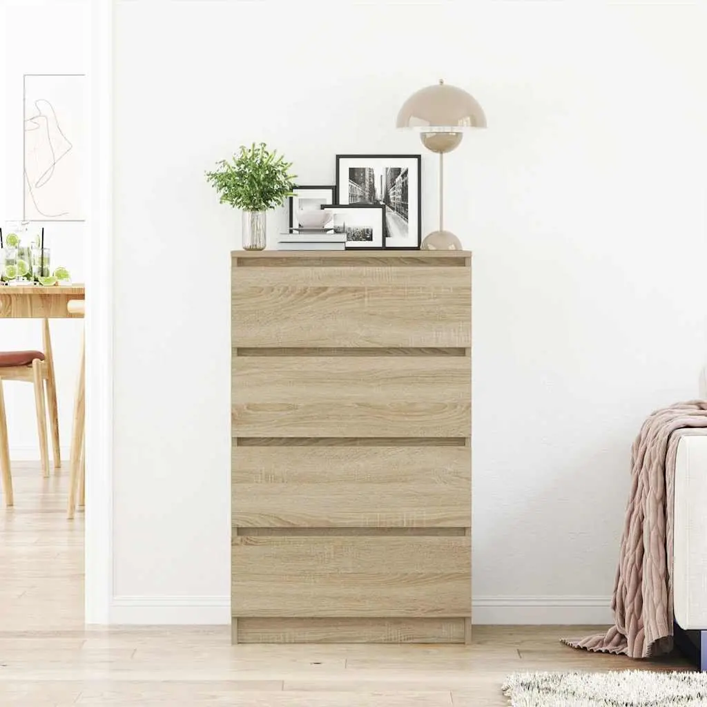 Sideboard Storage Cabinet with 4 Drawers Brown Engineered Wood Buffet Furniture