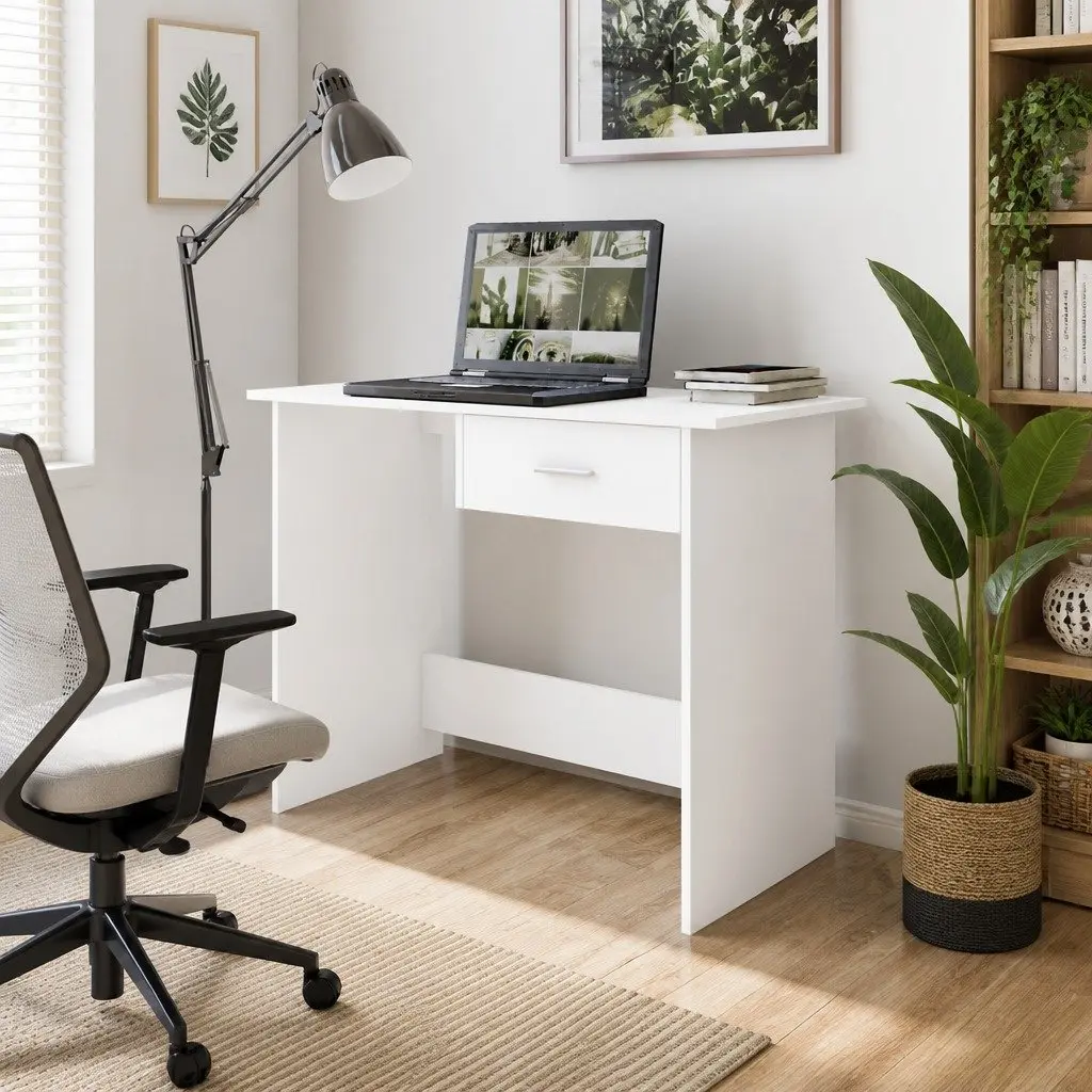 White Office Desk with Integrated Drawer 100 x 50 x 76 cm