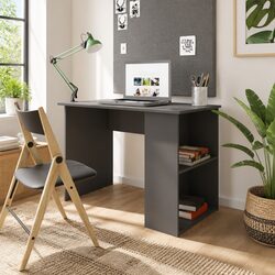 Desk Engineered Wood High Gloss Grey Office Computer Workstation with Storage