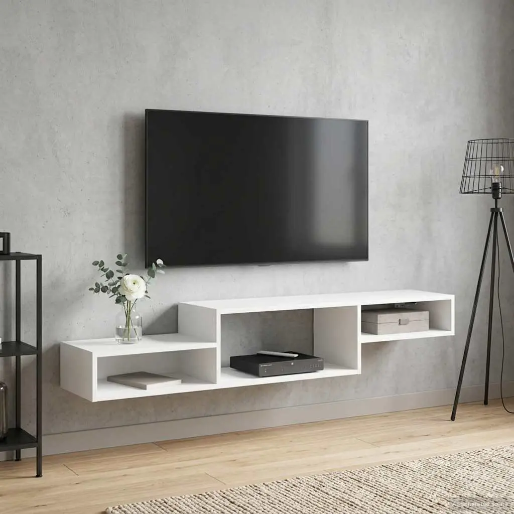 Wall-Mounted TV Cabinet White 150cm Storage Unit for Living Room