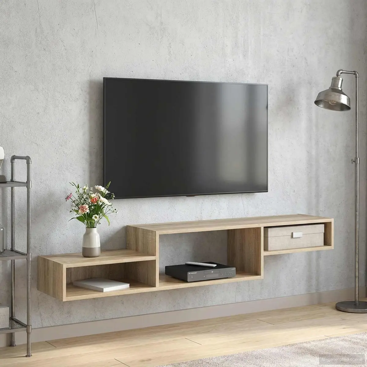 Wall-Mounted TV Cabinet Brown Engineered Wood Modern Design Living Room Storage