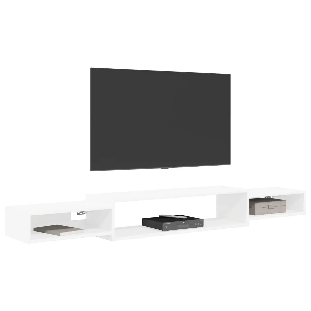 Open Storage Wall-Mounted TV Cabinet White Shelving Unit 180cm x 28cm x 21cm